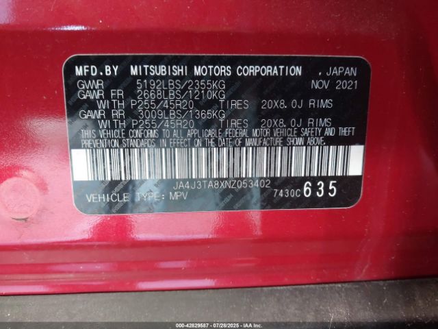 2022 MITSUBISHI OUTLANDER JA4J3TA8XNZ053402 Photo 8