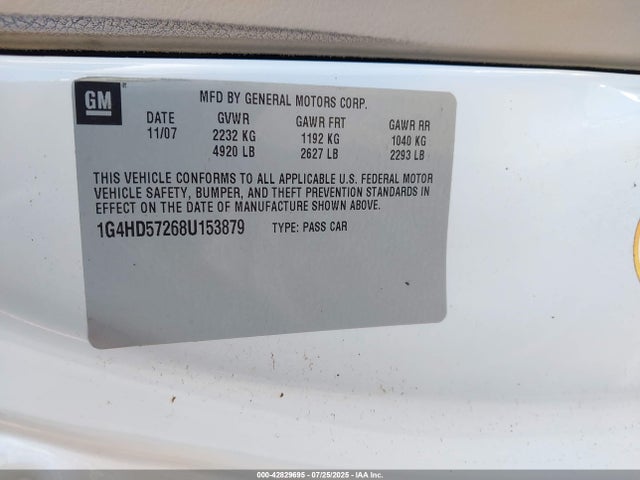Aukcja sprzedaży 2008 Buick Lucerne Cxl, vin: 1G4HD57268U153879, numer aukcji: 42829695