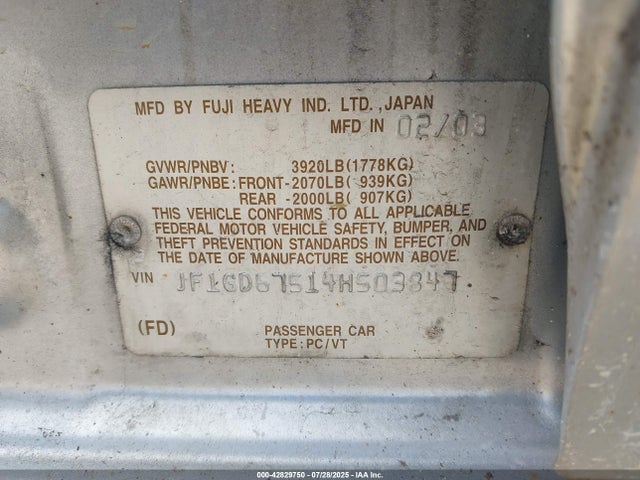 2004 SUBARU IMPREZA JF1GD67514H503847 Photo 8