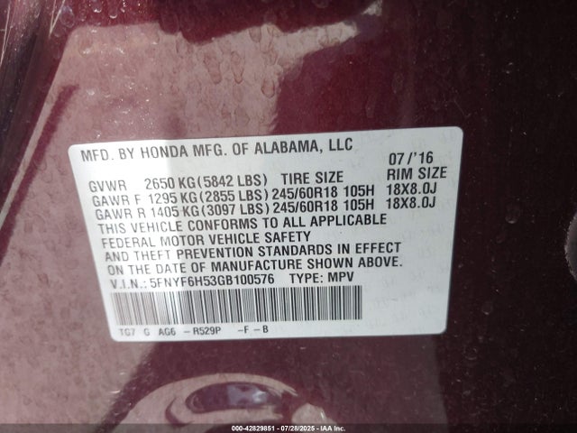 5FNYF6H53GB100576 Honda j35y6
