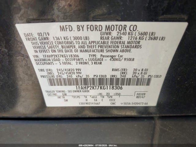 1FAHP2KT7KG118306 Ford gtdi