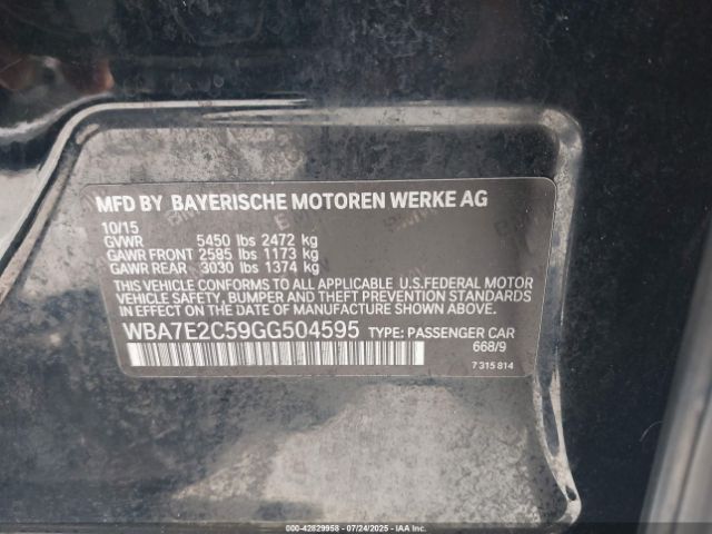 2016 BMW 740I WBA7E2C59GG504595 Photo 8
