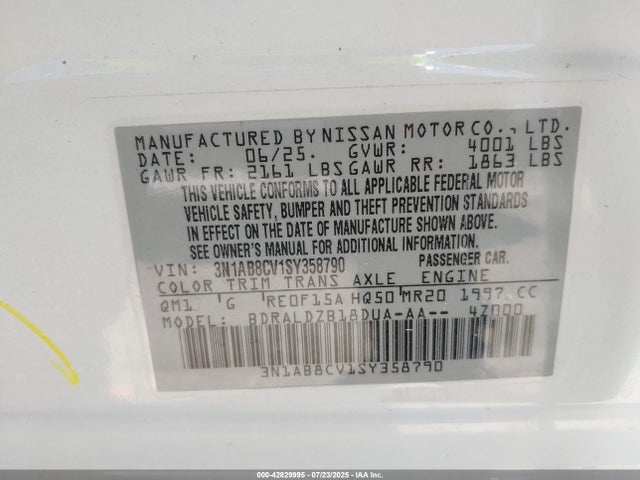 3N1AB8CV1SY358790 Nissan 2025