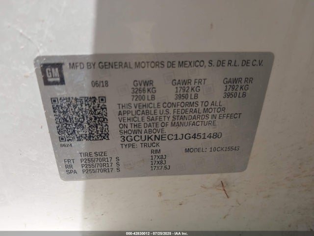 3GCUKNEC1JG451480 Chevrolet l83 - sidi: spark ignited direct injection, vvt: variable valve timing, afm, e85 max, alum