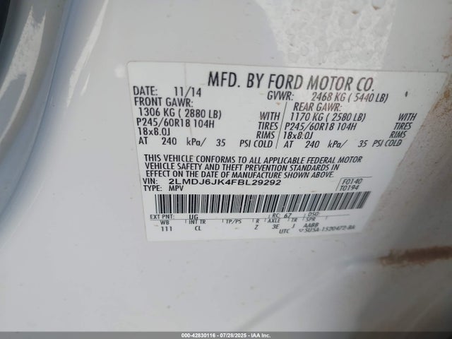 Lincoln 2015 2015 2LMDJ6JK4FBL29292 Image 9