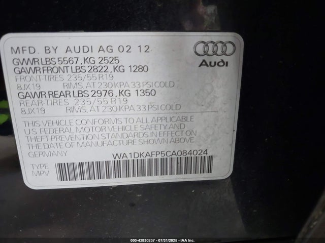 2012 AUDI Q5 WA1DKAFP5CA084024 Photo 8