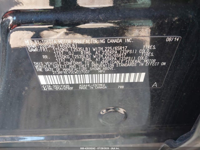 Toyota 2ar-fe 2014 2T3RFREV5EW227007 Image 9