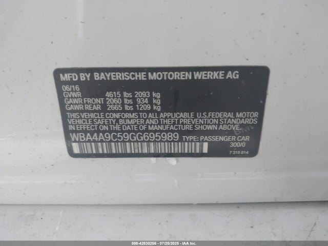 BMW 2016 2016 WBA4A9C59GG695989 Image 9