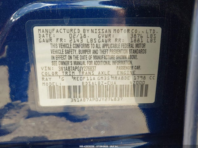 3N1AB7AP0JY276837 Nissan Sentra