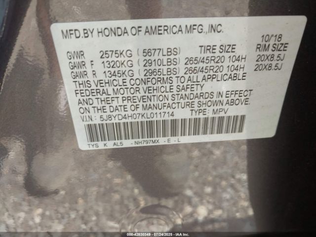 2019 ACURA MDX 5J8YD4H07KL011714 Photo 8