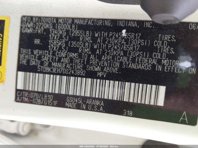 2013 TOYOTA HIGHLANDER 5TDBK3EH7DS243892 Photo 8