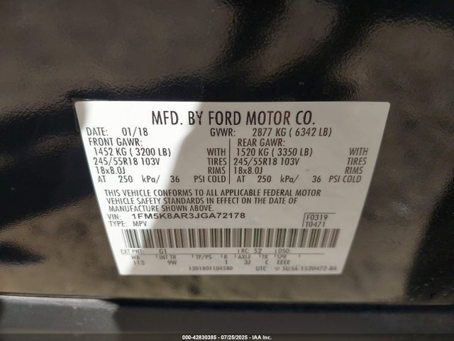 Ford 3.7l ti-vct 2018 1FM5K8AR3JGA72178 Image 9