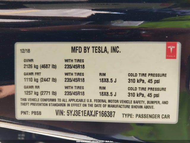 2018 TESLA MODEL 3 5YJ3E1EAXJF166387 Photo 8