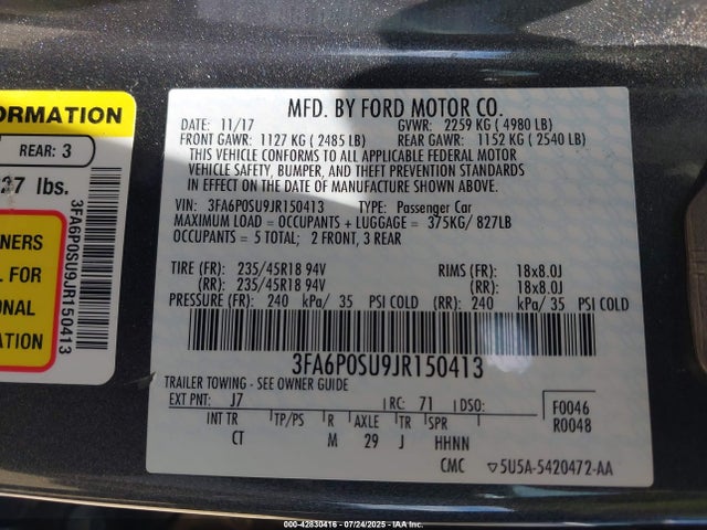 Ford Fusion 2018 3FA6P0SU9JR150413 Image 22