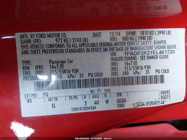 1FADP3K21EL461720 Ford 2014