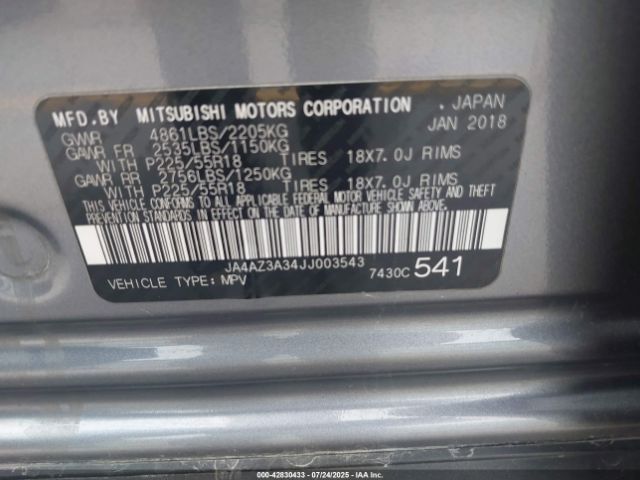 2018 MITSUBISHI OUTLANDER JA4AZ3A34JJ003543 Photo 8