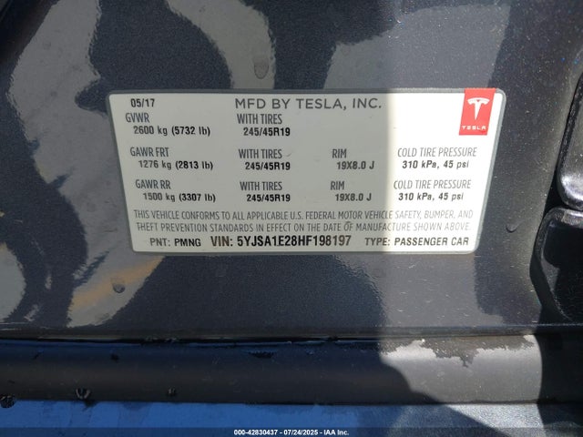 2017 TESLA MODEL S 5YJSA1E28HF198197 Photo 8