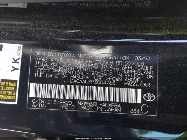 Toyota m20a-fxs, 1vm 2023 JTDACAAUXP3004763 Image 9