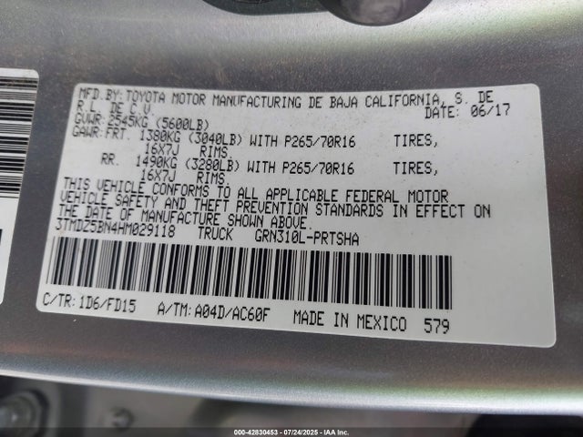 3TMDZ5BN4HM029118 Toyota 2gr-fks