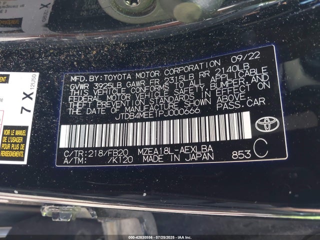 JTDB4MEE1PJ000666 Toyota m20a-fks