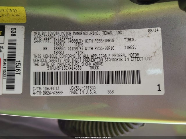 Toyota 3ur-fbe 2014 5TFUW5F13EX414630 Image 9