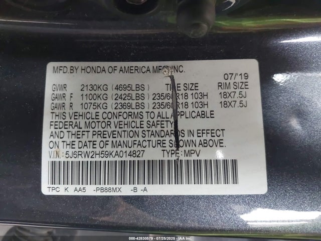 5J6RW2H59KA014827 Honda l15be