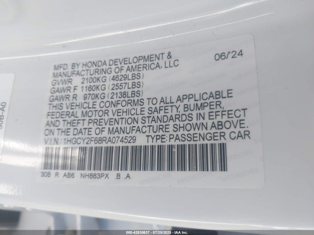 1HGCY2F68RA074529 Honda lfc5