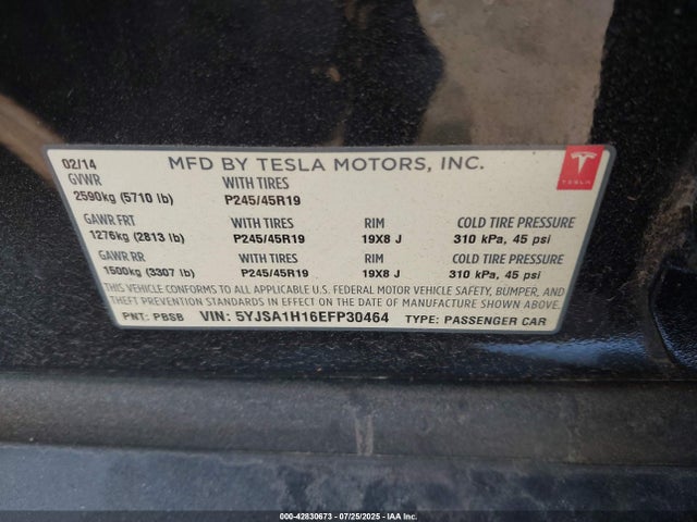2014 TESLA MODEL S 5YJSA1H16EFP30464 Photo 8