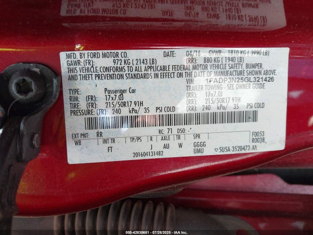 1FADP3N25GL321426 Ford 2016