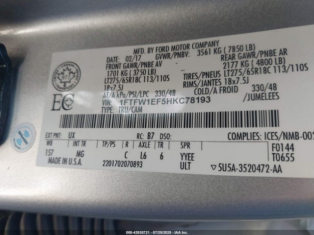 1FTFW1EF5HKC78193 Ford 5.0l-4v