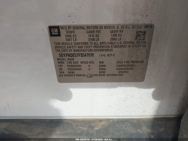2015 CADILLAC SRX 3GYFNDE37FS547638 Photo 8