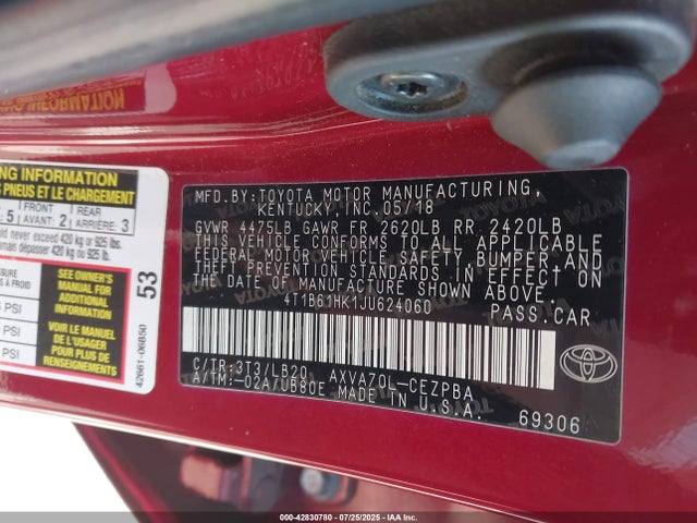 4T1B61HK1JU624060 Toyota a25a-fks