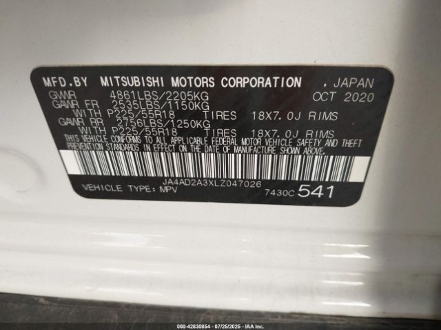2020 MITSUBISHI OUTLANDER JA4AD2A3XLZ047026 Photo 8