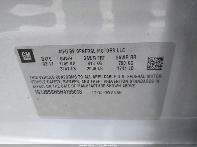 Chevrolet luw - mfi, e85 max 2017 1G1JB5SH8H4155018 Image 9