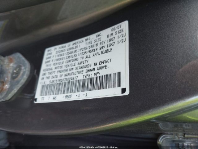 2007 ACURA RDX 5J8TB18247A024617 Photo 8