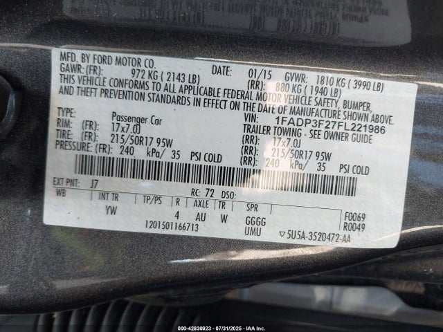 Ford 2015 2015 1FADP3F27FL221986 Image 9