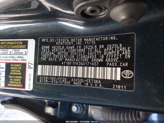 Toyota 2ar-fe 2016 4T1BF1FK3GU171457 Image 9