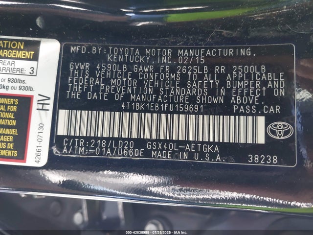 4T1BK1EB1FU159691 Toyota 2gr-fe