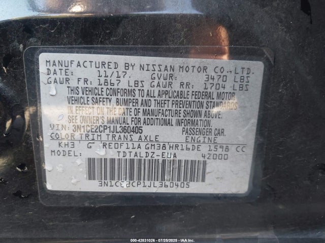 Nissan VERSA NOTE 2018 3N1CE2CP1JL360405 Image 9