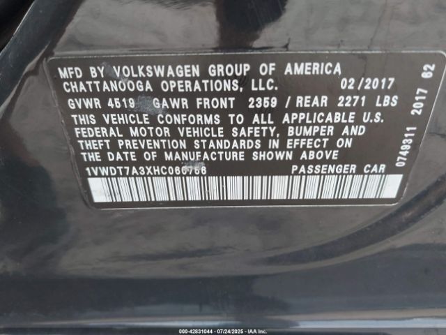 2017 VOLKSWAGEN PASSAT 1VWDT7A3XHC060756 Photo 8