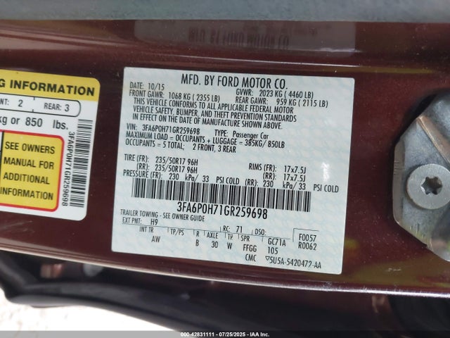 Ford 2016 2016 3FA6P0H71GR259698 Image 9