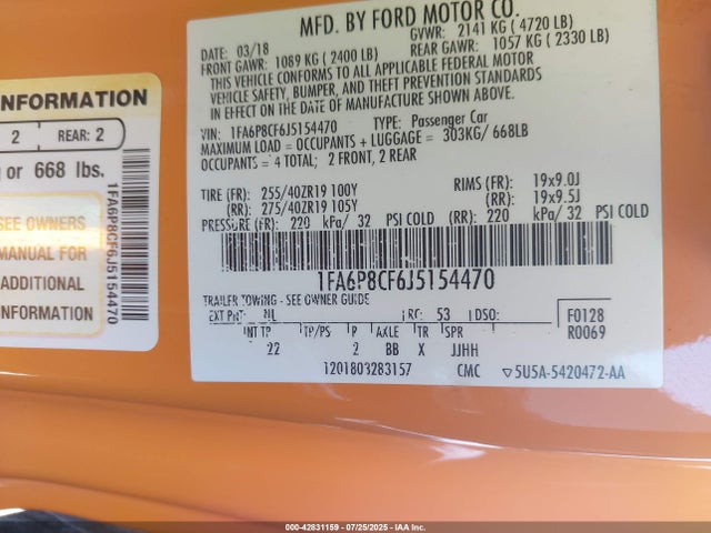 Ford 5.0l 4v premium fuel 2018 1FA6P8CF6J5154470 Image 9