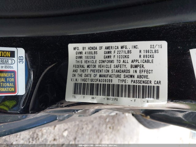 Honda Accord Lx-s 2015 1HGCT1B33FA009099 Image 9