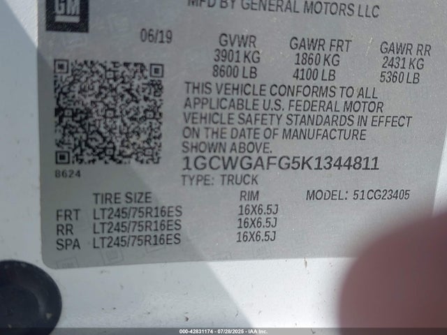 1GCWGAFG5K1344811 Chevrolet l96 - engine flexible fuel, iron