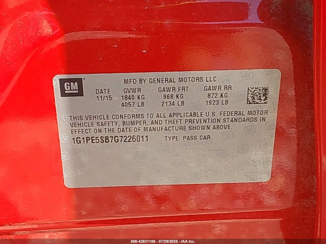 1G1PE5SB7G7226011 Chevrolet luv - vvt, alum, e85 max