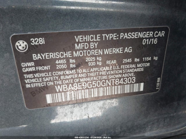 WBA8E9G50GNT84303 BMW 2016