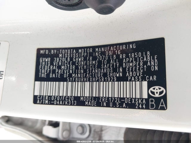 Toyota 2zr-fe 2017 5YFBURHEXHP581929 Image 9