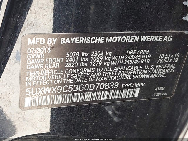 2016 Bmw X3 Xdrive28i მანქანა იყიდება აუქციონზე, vin: 5UXWX9C53G0D70839, აუქციონის ნომერი: 42831336