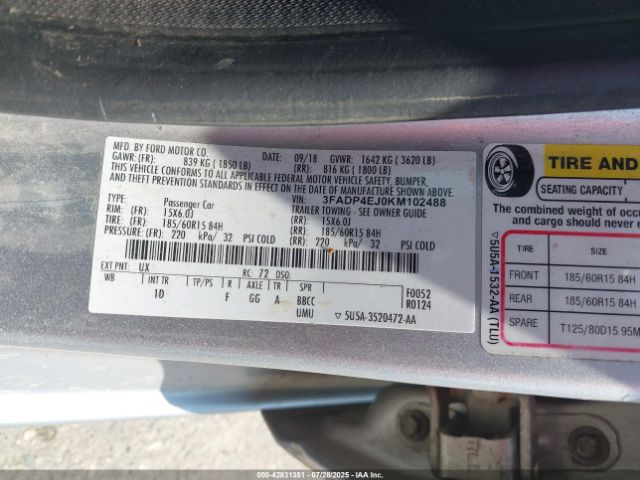 2019 FORD FIESTA 3FADP4EJ0KM102488 Photo 8