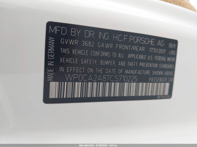 2012 PORSCHE BOXSTER WP0CA2A87CS710225 Photo 8